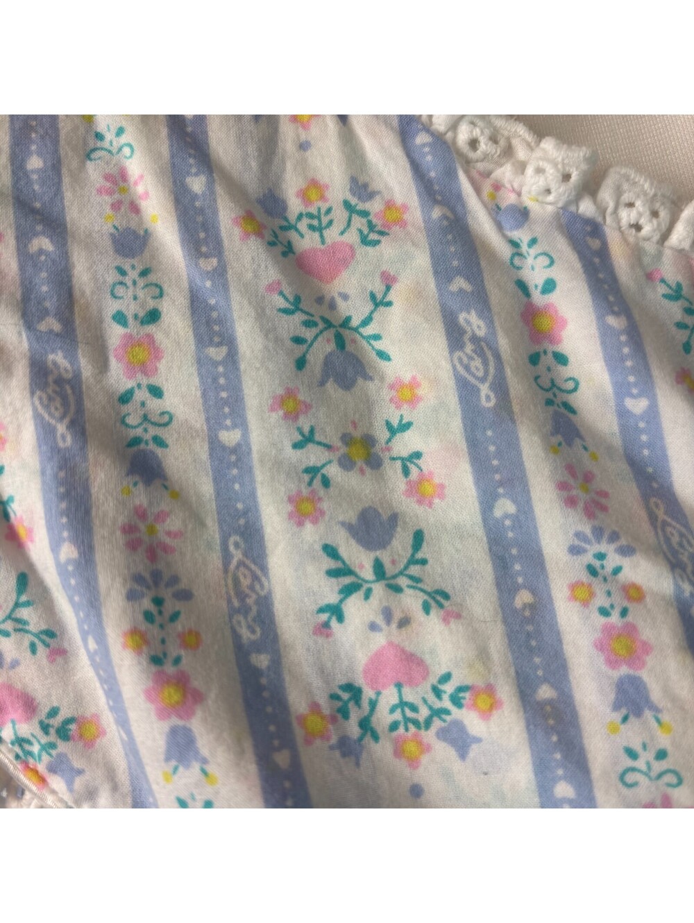 Lanz of Salzburg Long Nightgown Cotton Short Sleeve Floral White Blue Sz S - Picture 7 of 9